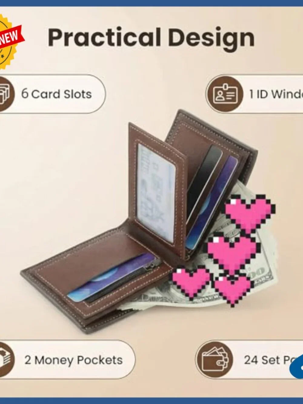 24 Pack PU Leather Bifold Wallets for Men with 6 Card Slots and Money Clip